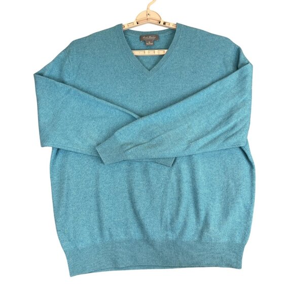 Arthur Guinness Mens XL Teal Sweater Blue 100% Cashmere Pullover V Neck Knit - Picture 2 of 9